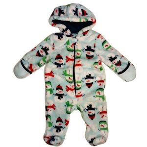 Cozy Fleece Snowman Hooded One Piece 3-6M Foldover Cuffs